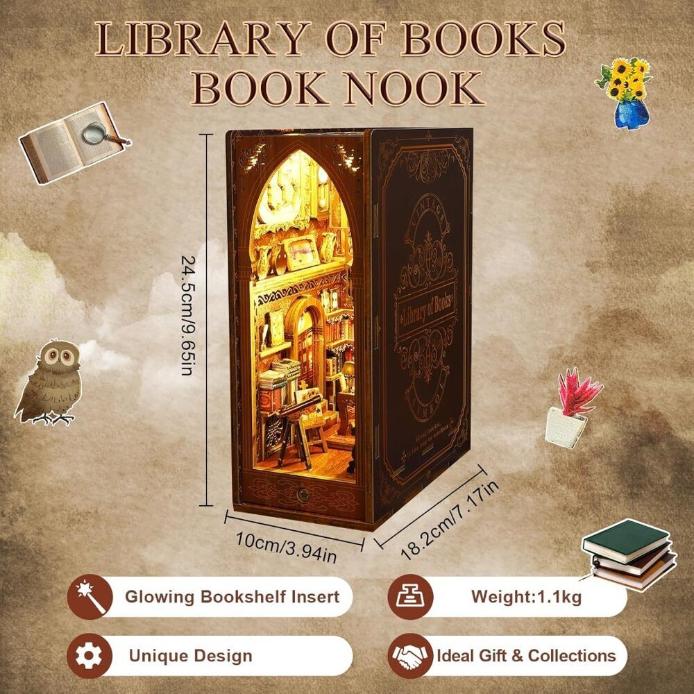 Book Nook Kit - DIY Doll House Booknook, Book Nook Miniature Kit for Bookshelf D - Picture 2 of 7